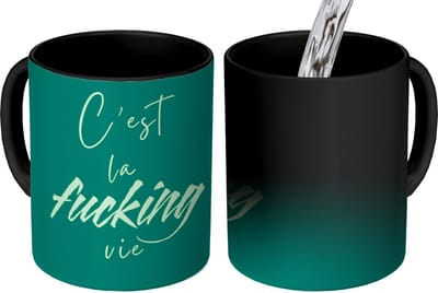 Magische Mok - Foto op Warmte Mokken - Koffiemok - c'est la fucking vie - Groen - Handgeschreven - Magic Mok - Beker - 350 ML - Theemok