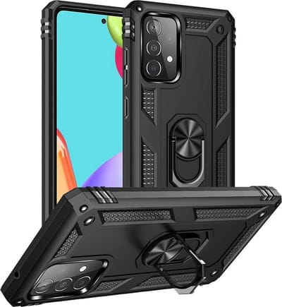 HB Hoesje Geschikt voor Samsung Galaxy A52 & A52S Zwart - Anti-Shock Hybrid Armor Back Cover - Hoes met Kickstand Ring