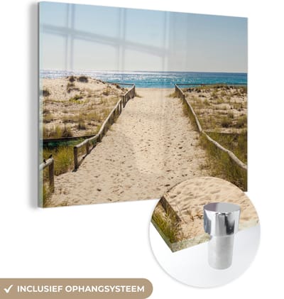 MuchoWow® Glasschilderij 120x90 cm - Schilderij acrylglas - Zee - Zand - Australië - Foto op glas - Muurdecoratie woonkamer - Wanddecoratie slaapkamer - Schilderijen