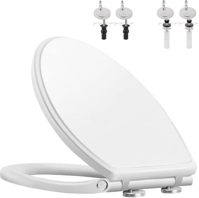 Toiletbril met deksel - Langwerpige bril - Badkamer vernieuwen - Stil sluitend mechanisme - 48 cm lengte - Wit