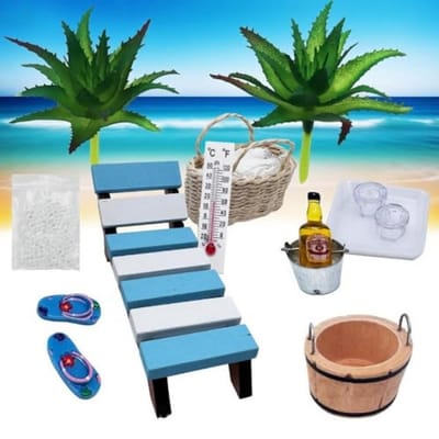 ModernStore 14-delige miniatuur sauna-accessoireset - Wellnesspakket met ligstoel, handdoek en aloë vera - DIY decoratie voor poppenhuis en miniatuurtuin