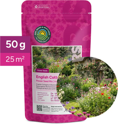 MRS Engelse Cottagetuin bloemenmengsel - 50 gram voor 25 m² - 1- en meerjarige bloemzaden - Sprookjesachtige bloemenweide - Lokt bijen, hommels en vlinders