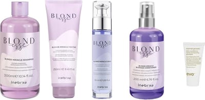 INEBRYA Blondesse Blonde Miracle Shampoo 300ML + Nectar 250ML + i-Phase Conditioner 200ML + Drops 50ML + WILLEKEURIG Travel Size