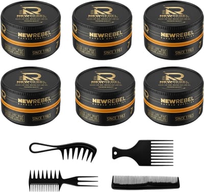 New Rebel Haarwax One Million – Sterke Hold Wax – Makkelijk Uitwasbaar – 6x Haarwax (900 ml totaal) + 4 Stylingkammen – Professionele Haarstyling