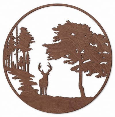 Houten wanddecoratie - Wooden wall decoration | Hert in bos 45 x 45cm Deer in forest | Donker hout - Dark wood | Muurdecoratie - Wall art - Wandfiguur - Echt Hout - Real Wood - Natuur - Wild - Ardennen