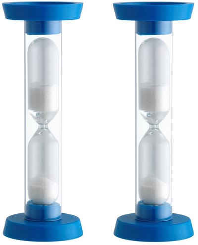 TFA Zandloper timer/wekker - 2x - 3 min - kunststof - blauw - 9 cm - spelletjes/tanden poetsen