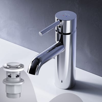 AM.PM Spike - Wastafelkraan met push-open waste set - Waterbesparend - Messing - Chroom