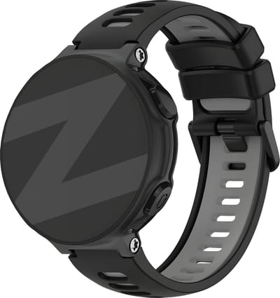 Bandz sport band met gesp geschikt voor Garmin Forerunner 235 / 735xt / 220 / 230 / 620 / 630 - Hoogwaardig siliconen materiaal smartwatch bandje - sport bandje met gespsluiting - zwart & grijs siliconen bandje