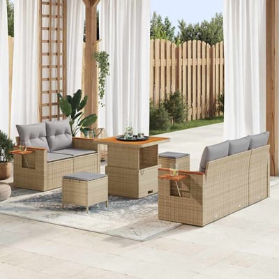vidaXL - Tuinbank - Set - 10 - st - 7-Aantal - zitplaatsen - Beige - en - Lichtgrijs