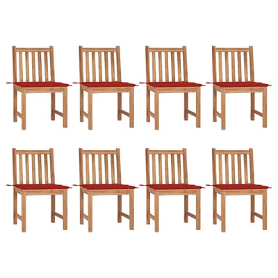 vidaXL - Tuinstoelen - 8 - st - met - kussens - massief - teakhout