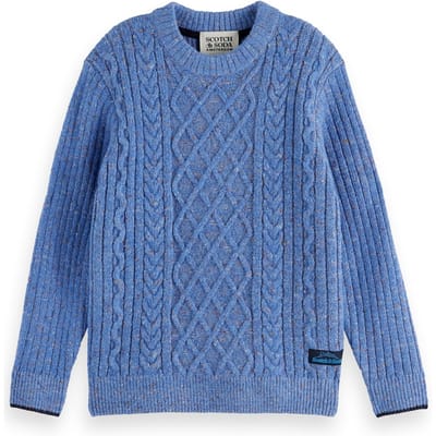 Scotch & Soda Boy Regular-fit Cable-knitted Pullover Faded Denim Melange Taglia: 4 | Maglioni Outlet | kids | Blu