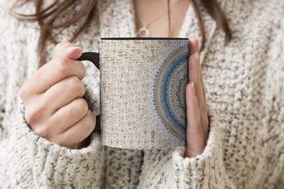 Magische Mok - Foto op Warmte Mokken - Koffiemok - Mandala - Blauw - Bohemian - Wit - Design - Magic Mok - Beker - 350 ML - Theemok