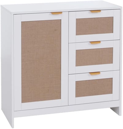 Commode MCW-P50, kast, dressoir, highboard, lades, opbergruimte, MDF melamine linnenfront ~ wit
