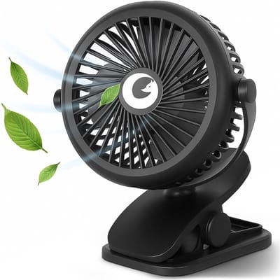 Evolize Mini Ventilator met Clip - Krachtige Draadloze Fan op Batterijen - USB Oplaadbare Ventilator met Klem - Draadloos & Draagbaar - voor Bureau, Bed, Camping & Kinderwagen - Zwart