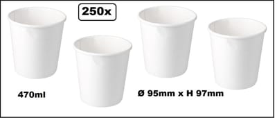 250x Soepbeker hoog karton 470ml wit - Soep beker kom salade beker festival warme dranken maaltijd