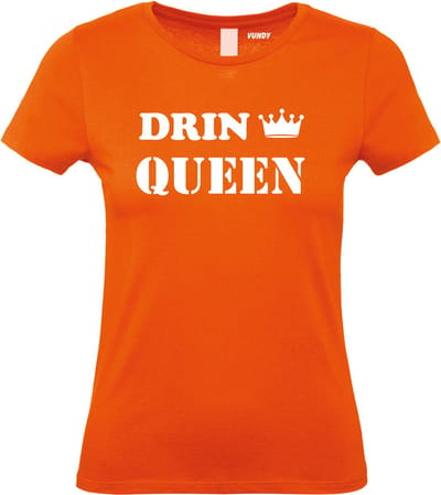 Dames t-shirt DrinQueen | Koningsdag kleding | oranje t-shirt | Oranje dames | maat XS