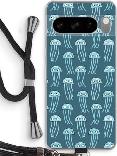 Case Company® - Hoesje met koord geschikt voor Google Pixel 8 Pro hoesje met Koord - Kwallie - Telefoonhoesje met Zwart Koord - Bescherming aan alle Kanten en Over de Schermrand