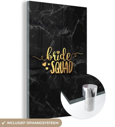 MuchoWow® Glasschilderij 40x60 cm - Schilderij acrylglas - Bride To Be - Goud - Marmer - Foto op glas - Schilderijen