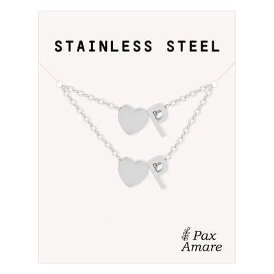 Initiaal Ketting & Armband set met Letter P Zilverkleurig - Stainless Steel - Met letter & Hartje! - Naam Ketting Cadeau - Sieraden Set op Kaartje - Pax Amare