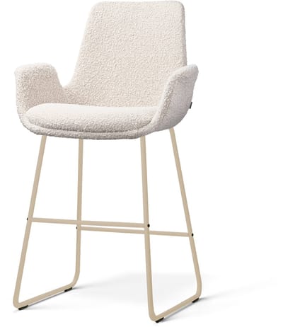 Nolon Nino-Eef Barkruk Bouclé Beige - Beige Onderstel - 65 Cm - Japandi - Armleuning - Stoffen - Kookeiland - Barstoel