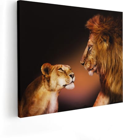 Artaza Canvas Schilderij Leeuw - 100x80 cm - Groot - Wanddecoratie Dieren - Muurdecoratie Leeuw En Leeuwin - Schilderijen Op Canvas
