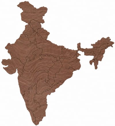 Houten wanddecoratie - Wooden wall decoration | Landkaart India 35 x 39cm Country map India | Donker hout - Dark wood | Muurdecoratie - Wall art - Wandfiguur India - भारत - Echt Hout - Real Wood