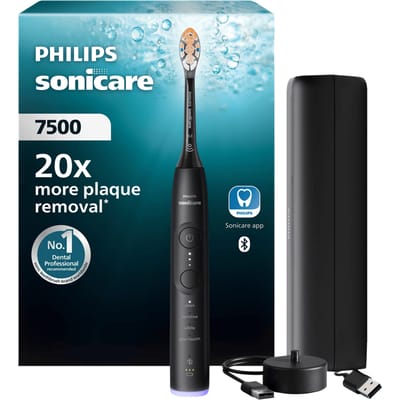 Philips Sonicare 7500 Series Elektrische Tandenborstel - Poetsdruksensor, 12 Poetsinstellingen, Gezonder Tandvlees, Sonicare App & Oplaadreisetui - Zwart - HX7421/13