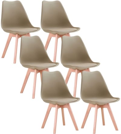 NaevaMi Eetkamerstoelen - Eetkamerstoelen Set van 6 - Eetkamerstoelen met Houten Poten - Modern en Minimalistisch - Pu Gewatteerde Zitting - Beukenhout Benen - Nordic Stoel Voor Keuken Woonkamer/Eetkamer - Khaki