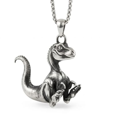 Zilverkleurige ketting met dinosaurushanger – ketting voor heren en dames – fantasievolle dierenhanger – speels en stoer ontwerp
