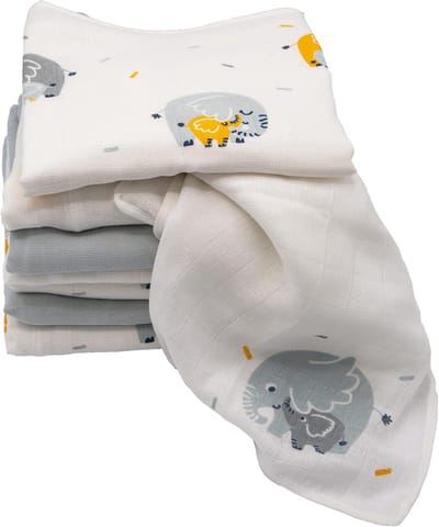 Hydrofiele Luiers en Monddoekjes Set - 8 Stuks - 40x40 cm – Zacht Katoen met Olifantjes Print
