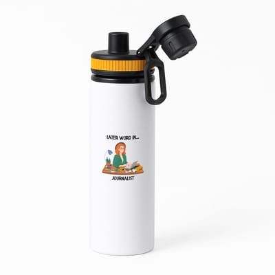 Hacebo® - Later word ik journalist waterfles met draaidop oranje - Journalisten - Journalist - interviewer - interviewen - Analist - commentator - schrijver - analyses - sportanalist - verslagleggen - verslaggeve - water fles - 850ML