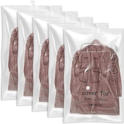 Famanu - 5 stuks Hangende vacuümzakken voor kleding x 70 cm transparante kledingzakken met kledinghaken