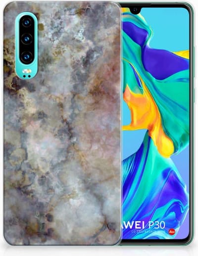 Huawei P30 TPU Siliconen Hoesje Marmer Grijs