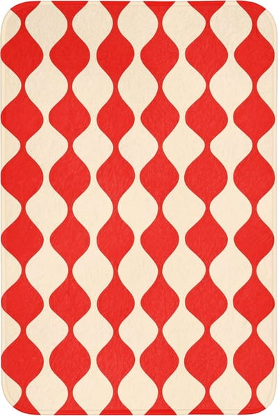 Badmat 60x90 cm - Antislip - Golvend patroon - Retro - Rood - Beige - Badmatten voor badkamer - Badkamermat - Douchemat - Badkamer mat