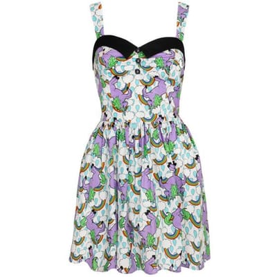 Hell Bunny - Rockabilly Mini-jurk - Unicorn Dress - XS tot L - voor Vrouwen - wit/paars