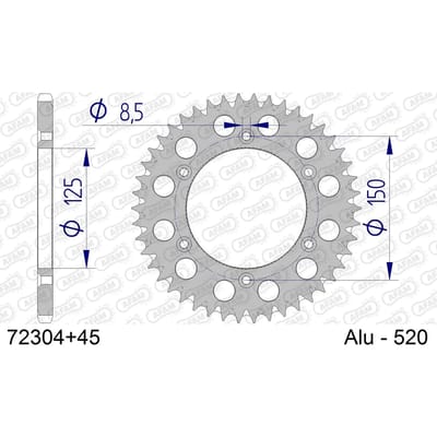 Aluminium tandwiel achter Afam 520 45 dents