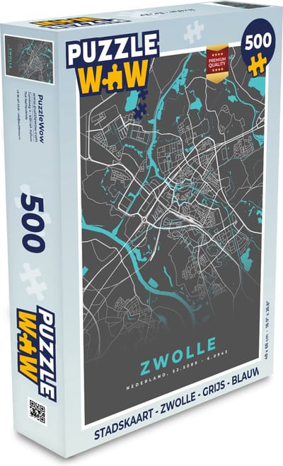 Puzzel Stadskaart - Zwolle - Grijs - Blauw - Legpuzzel - Puzzel 500 stukjes - Plattegrond