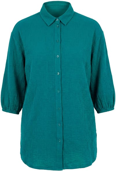 Angel of Style - Dames - Overhemdblouse oversized mousseline 3/4-mouw - Turquoise groen - Maat 42