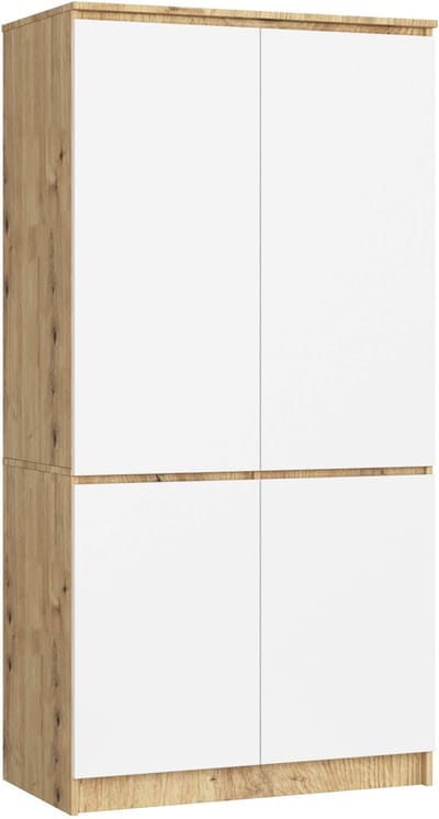 Kledingkast S90 met 4 Deuren / AKORD Furniture Factory / Artisan Eik - Wit / Moderne / 180x90x51 cm