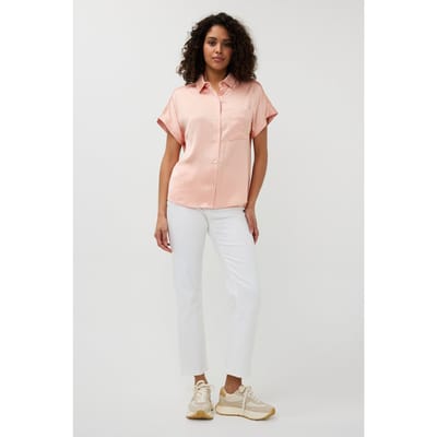 EsQualo Blouse S/slve Pocket Satin Look Light Apricot Maat: 36 | Blouses Outlet | Dames | Roze