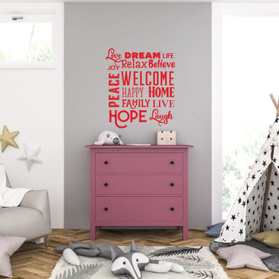 Muursticker - Love Dream Life - 58 x 66 - Rood