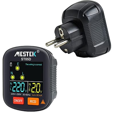 Stopcontacttester met RCD-test en LCD-voltage-display voor digitale controle