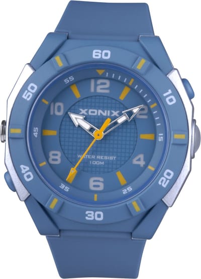 Xonix-Herenhorloge-model Caq-001-grijs/geel-10 atm waterdicht-zwemmen-sporten-lichtgewicht-hoog draagcomfort-diameter 41 mm-verlichting