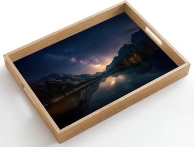 Dienblad hout 50x35 cm - Schootdienblad - Kristalhelder meer - Bergen - Bergen - Borrelplank rechthoek - Plateau dienbladen