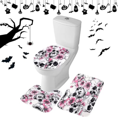 Waterdichte Halloween Douchgordijn met Schedel Design, Schimmelbestendig 100% Polyester, Inclusief Badmat en Toiletzitting Covers, 180x180cm Set voor Badkamer Decoratie