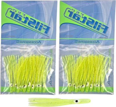 Lichtgevende Octopus - Zeevruchten Lokaas - Zeevissen Vangen - Versterkte Haken - 20 Stuks 5cm - Chartreuse Glitter