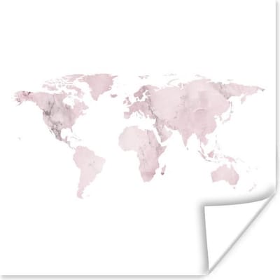 Poster 30x30 cm - Wereldkaart - Marmer - Roze - Posters - Kamer decoratie - Wanddecoratie woonkamer - Muurdecoratie slaapkamer