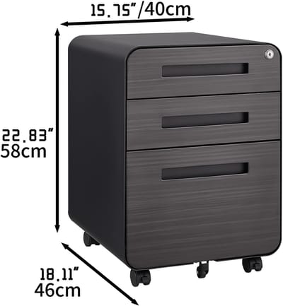 MIVRAY Hangmaprek - Verrijdbare Archiefkast Met 3 Lades En Slot - Voor Kantoor En Thuiskantoor - Metaal - 46 x 40 x 58 Cm - Zwart
