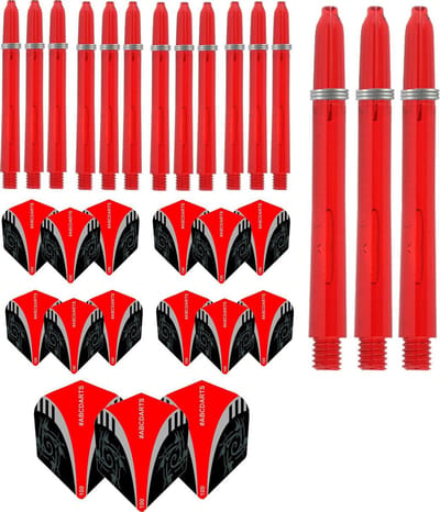 ABCDarts - Dart Flights En Dart Shafts - Tribal Edgeglow - Medium Rood - 5 sets