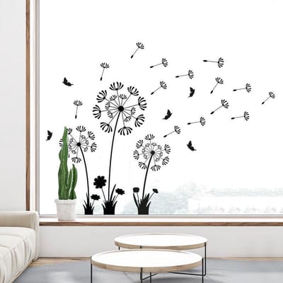 Raamsticker / muursticker paardenbloem met vlinders